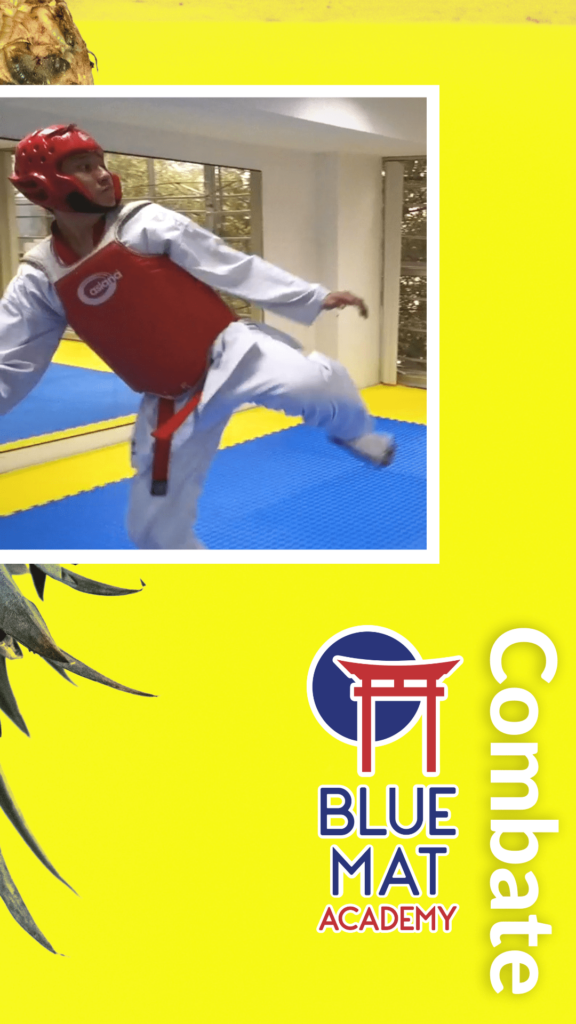 Blue Mat Moon MooMoo-Won Taekwondo combate cinta amarilla