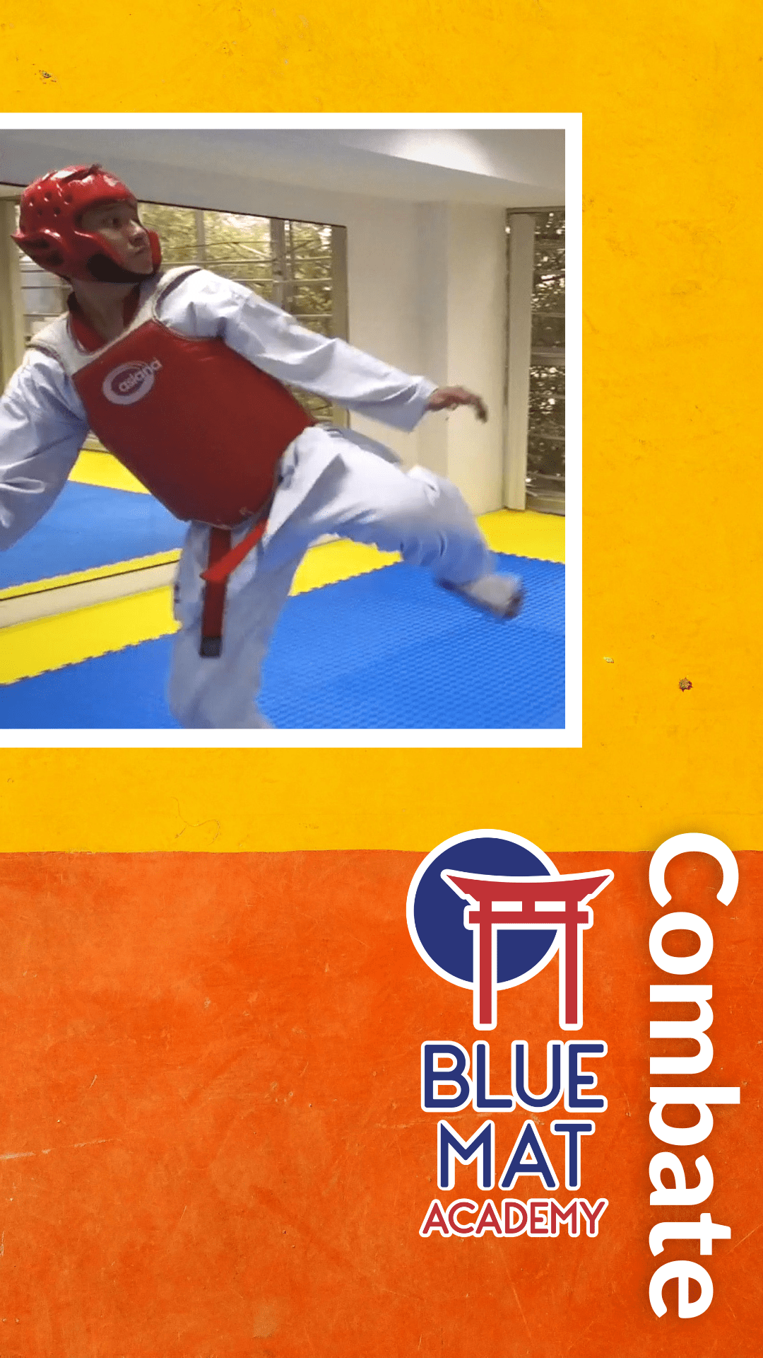 Blue Mat Moon MooMoo-Won Taekwondo combate cinta naranja
